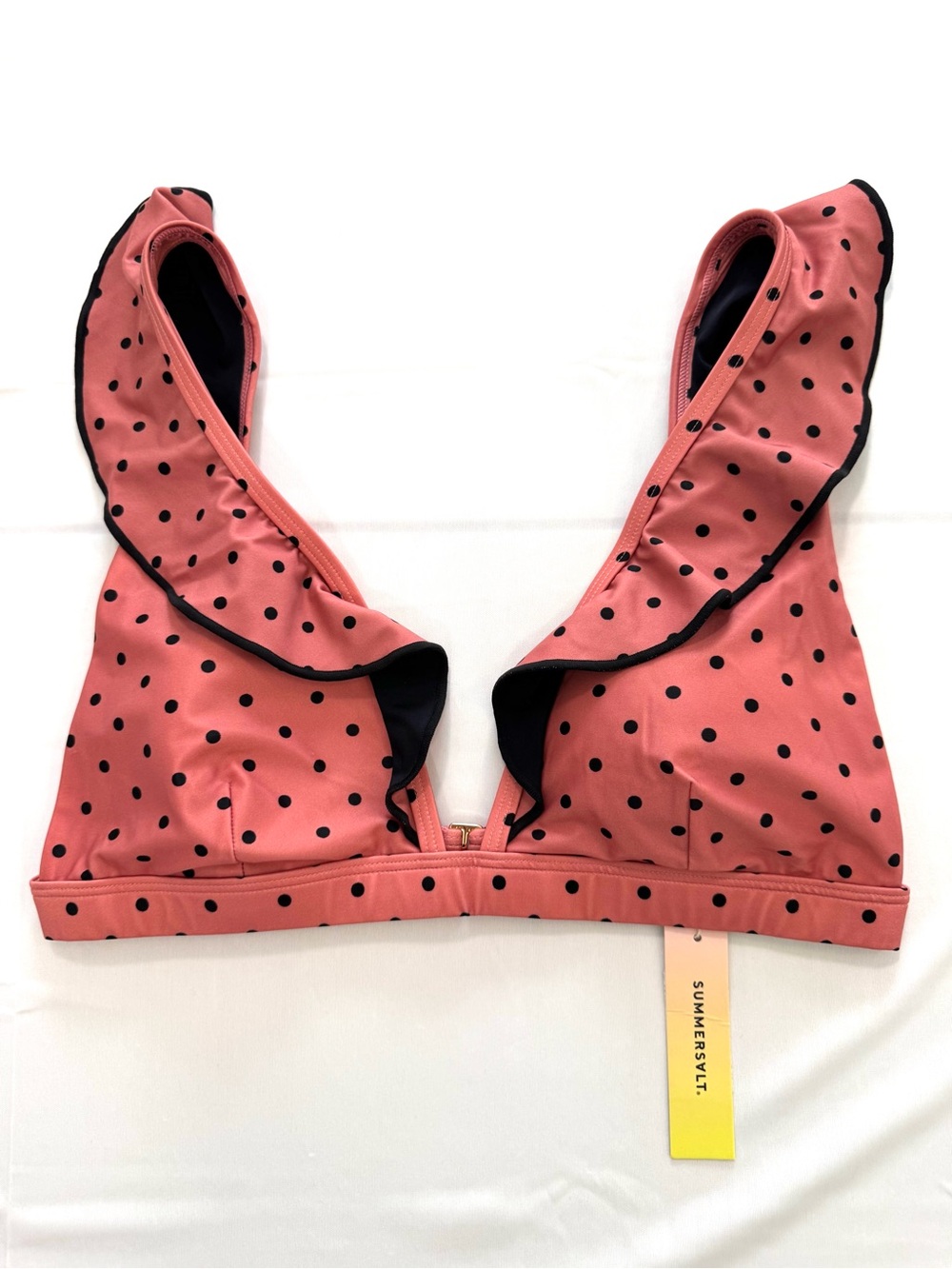 summersalt Polka Dot Ruffle Plunge Bikini Top NWT